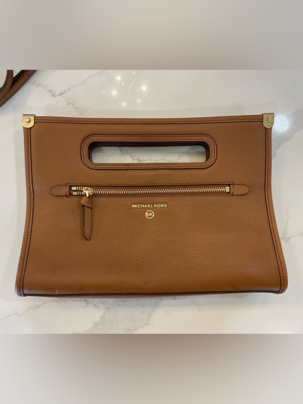 Michael Kors Cognac Pebbled Leather Convertible Crossbody/Clutch